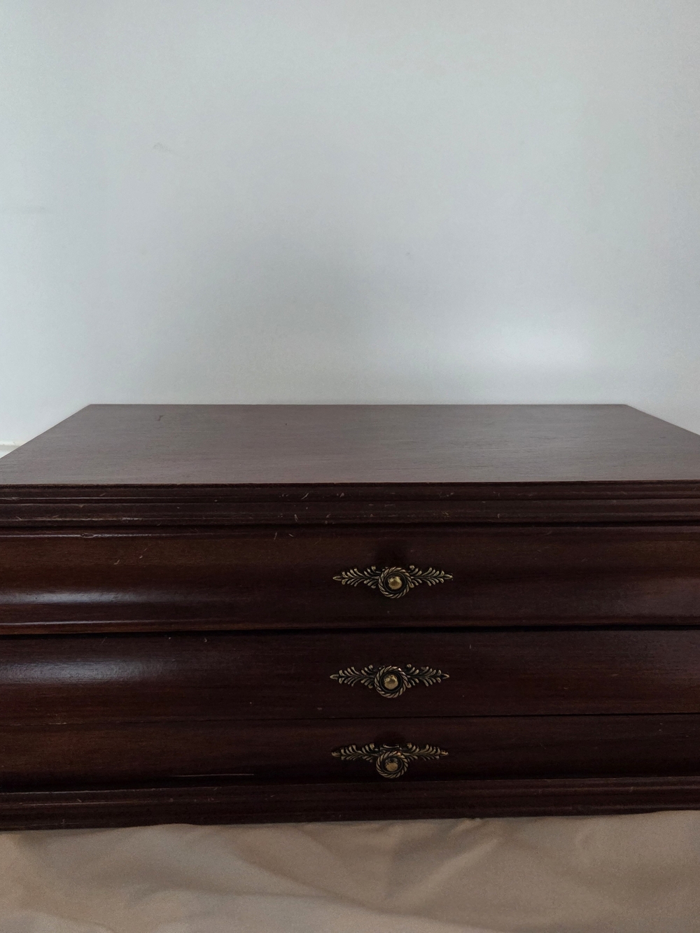 Classic Cherry Wood Jewelry Box with Brass Accents